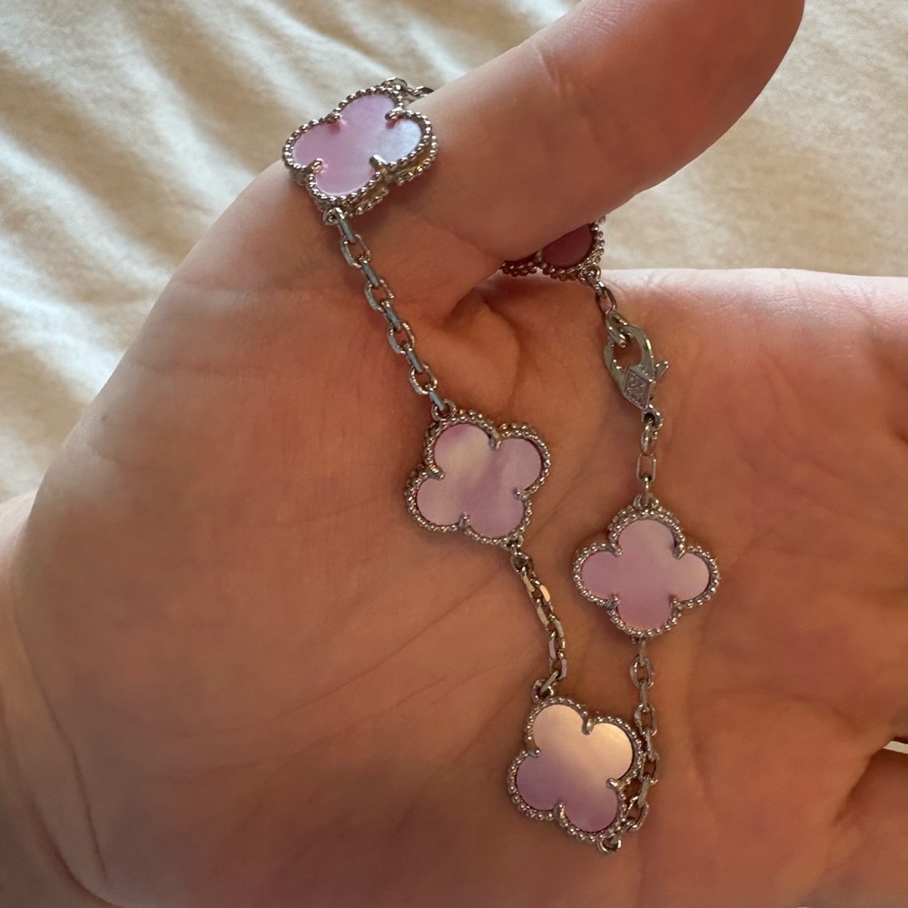 Elegant Silver and Pink Clover Bracelet